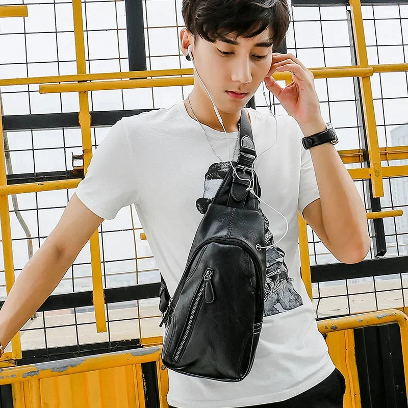 Trendy Fashion Men's Chest Multifunction Leather Male Messenger Casual Crossbody Outdoor Sling Bag