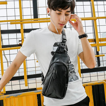 Trendy Fashion Men's Chest Multifunction Leather Male Messenger Casual Crossbody Outdoor Sling Bag