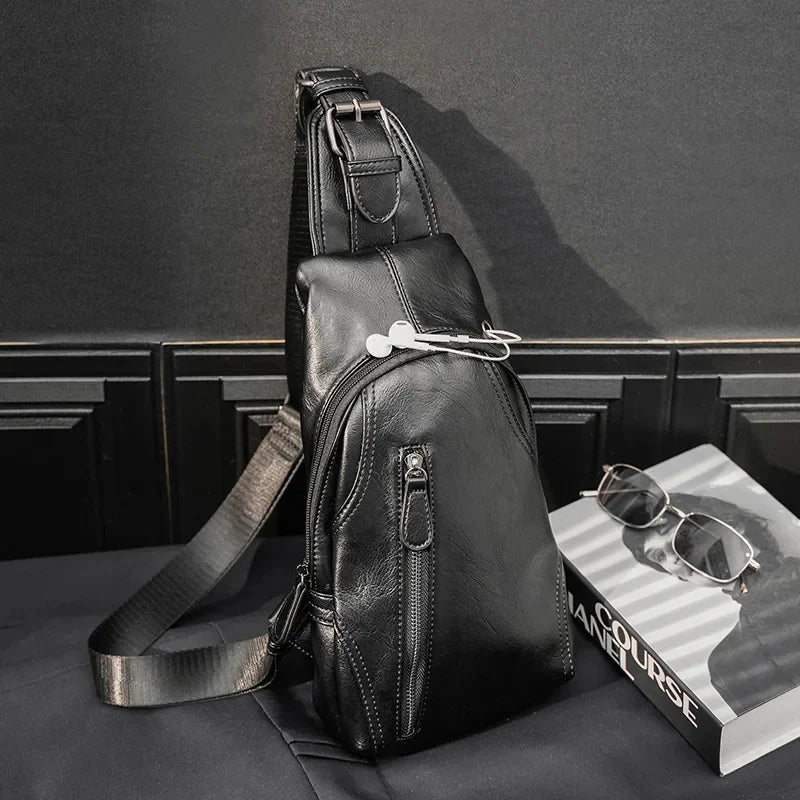 Trendy Fashion Men's Chest Multifunction Leather Male Messenger Casual Crossbody Outdoor Sling Bag