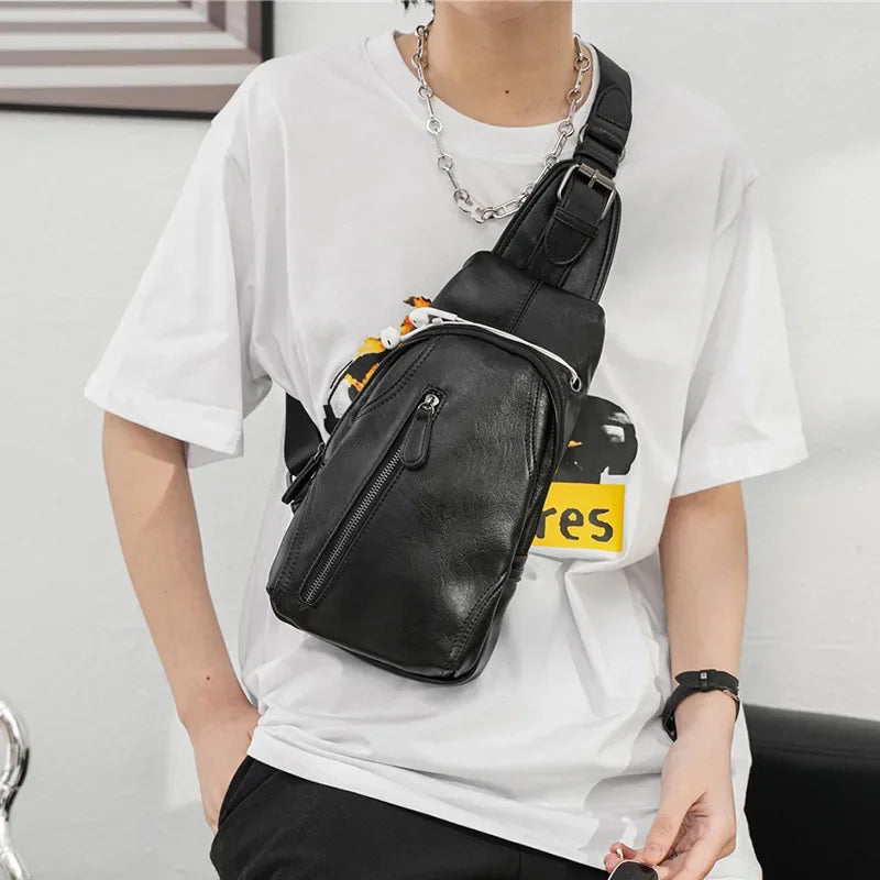 Trendy Fashion Men's Chest Multifunction Leather Male Messenger Casual Crossbody Outdoor Sling Bag