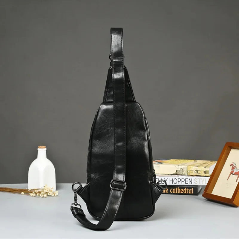 Trendy Fashion Men's Chest Multifunction Leather Male Messenger Casual Crossbody Outdoor Sling Bag