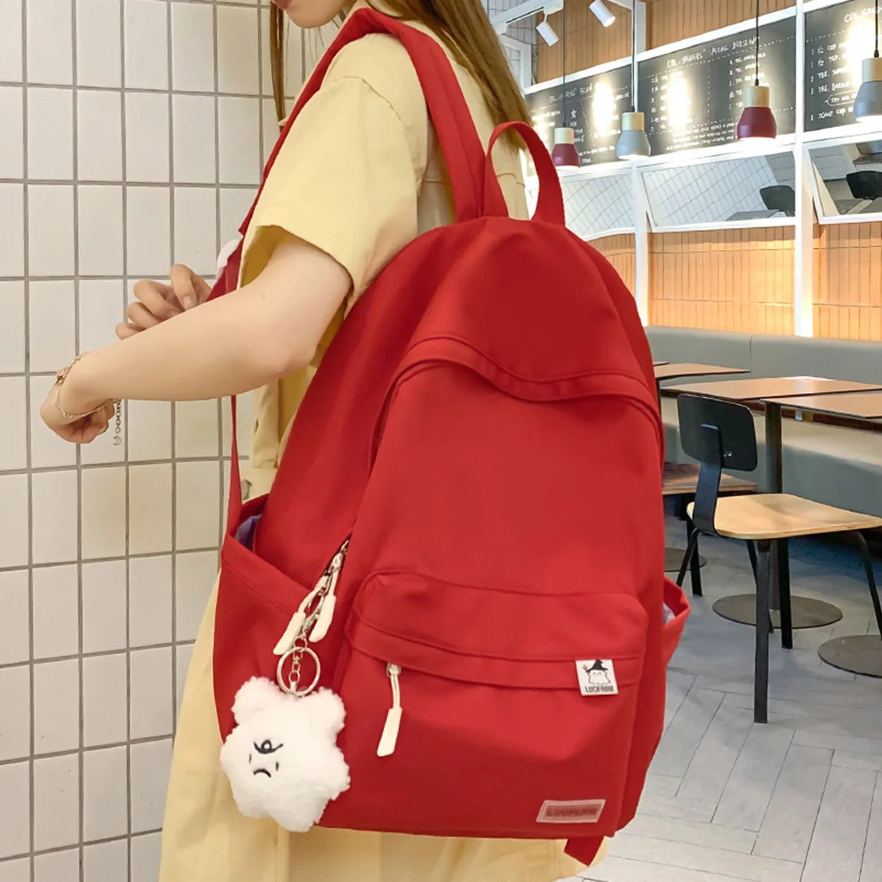 Trendy Female School Bag Cute Green Nylon Travel Laptop Waterproof Cool Women College Backpack Fashion Girl Kawaii Book Bag Lady