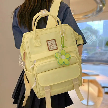 Trendy Female Yellow Laptop College Backpack Fashion Lady Kawaii Book Bag Cool Women Nylon Student Backpack Girl Cute School Bag