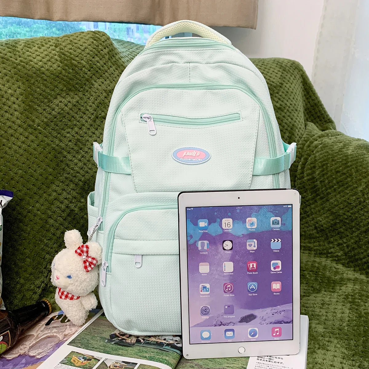 Trendy Female Yellow Travel Student Backpack Girl Kawaii Nylon School Backpack Women Laptop Ladies Cute College Book Bag Fashion