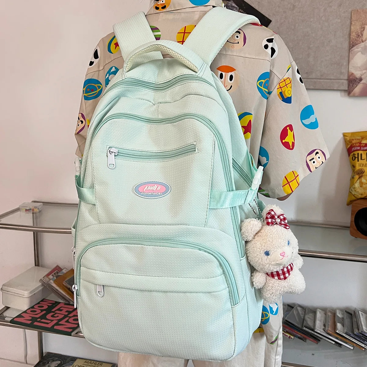 Trendy Female Yellow Travel Student Backpack Girl Kawaii Nylon School Backpack Women Laptop Ladies Cute College Book Bag Fashion