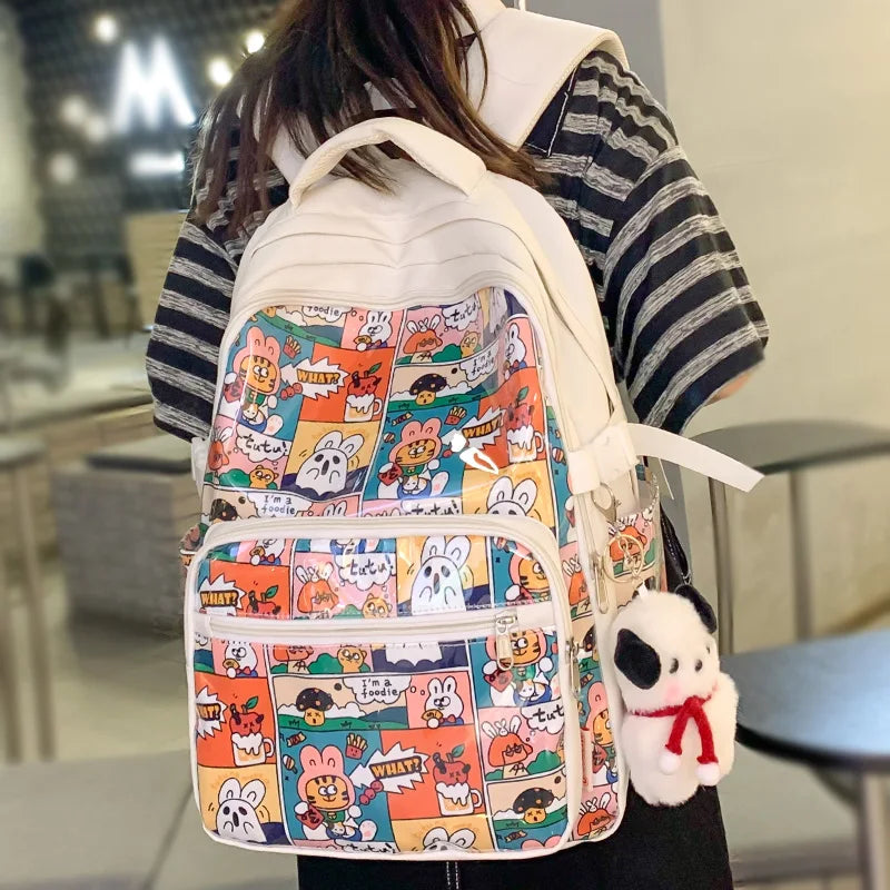 Trendy Girl Cartoon Printing Leisure College Backpack Fashion Lady Travel Book Bag New Female Cute Nylon Women Laptop School Bag