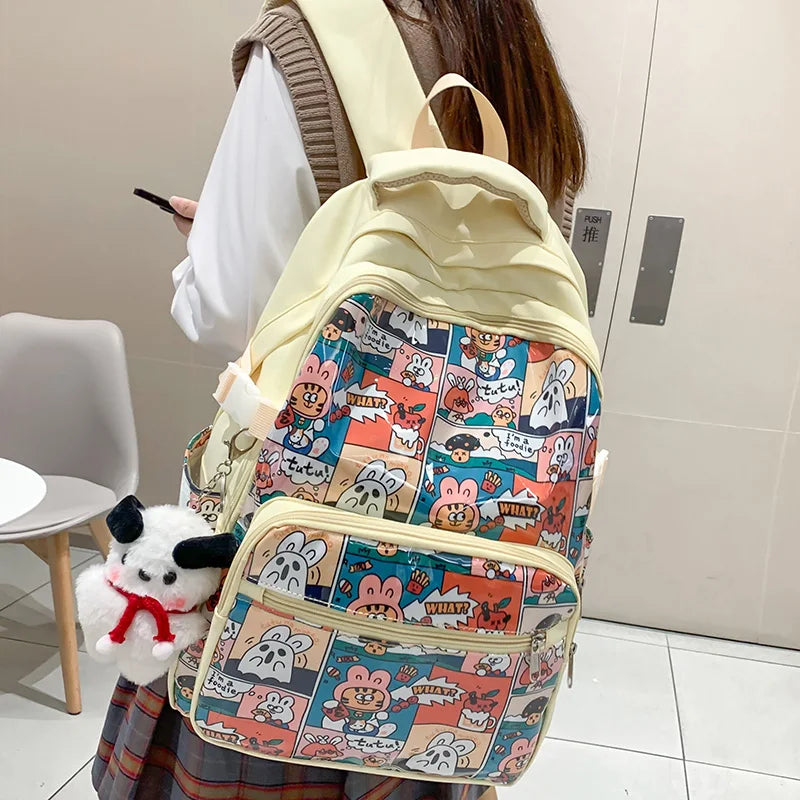 Trendy Girl Cartoon Printing Leisure College Backpack Fashion Lady Travel Book Bag New Female Cute Nylon Women Laptop School Bag