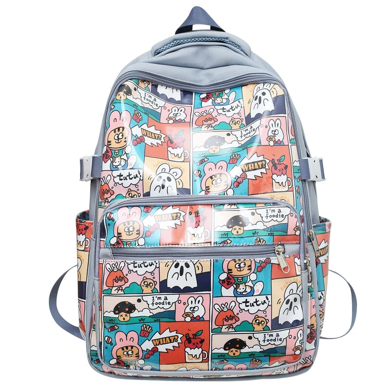 Trendy Girl Cartoon Printing Leisure College Backpack Fashion Lady Travel Book Bag New Female Cute Nylon Women Laptop School Bag