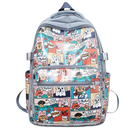 Trendy Girl Cartoon Printing Leisure College Backpack Fashion Lady Travel Book Bag New Female Cute Nylon Women Laptop School Bag