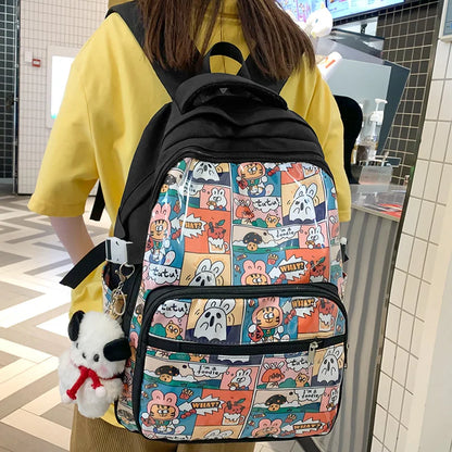 Trendy Girl Cartoon Printing Leisure College Backpack Fashion Lady Travel Book Bag New Female Cute Nylon Women Laptop School Bag