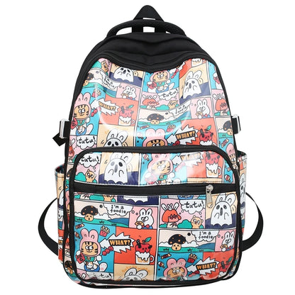 Trendy Girl Cartoon Printing Leisure College Backpack Fashion Lady Travel Book Bag New Female Cute Nylon Women Laptop School Bag