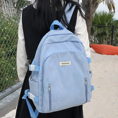 Trendy Girl Corduroy Kawaii Backpack Cool Design Female Travel College Backpack Fashion Lady Cute Book Women Laptop Student Bags