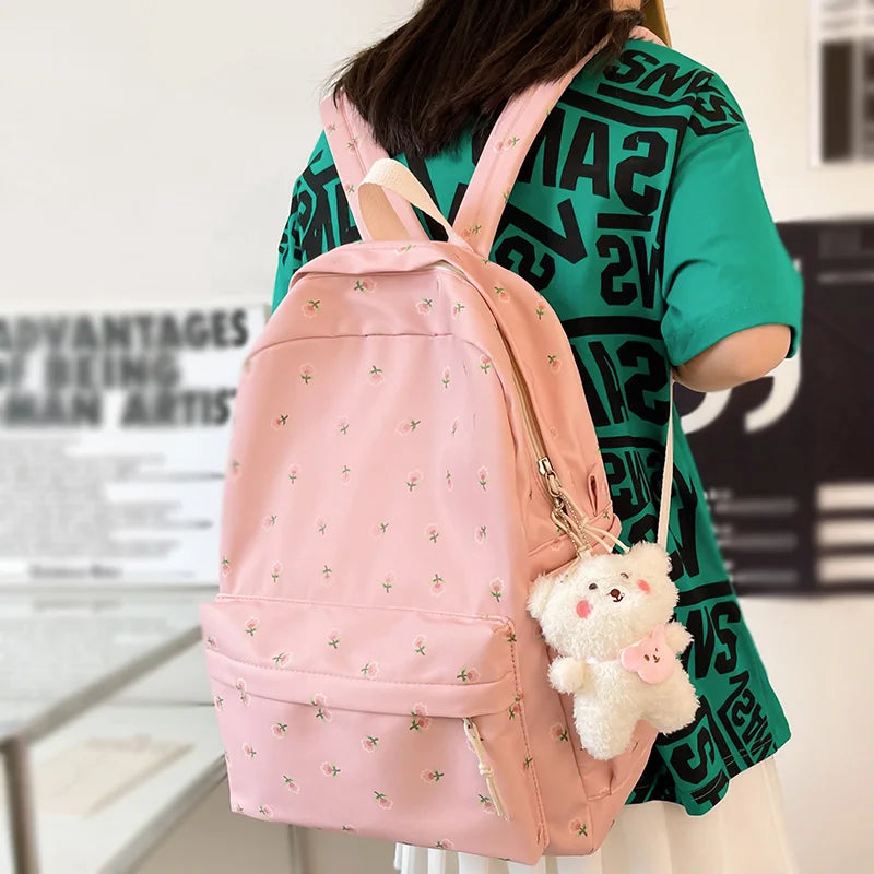 Trendy Girl Floral Print Cute Travel Book Backpack Fashion Female Laptop Student Bag New Lady College Backpack Women School Bags