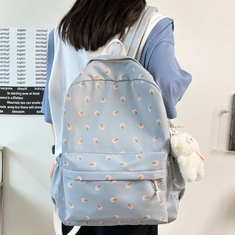 Trendy Girl Floral Print Cute Travel Book Backpack Fashion Female Laptop Student Bag New Lady College Backpack Women School Bags