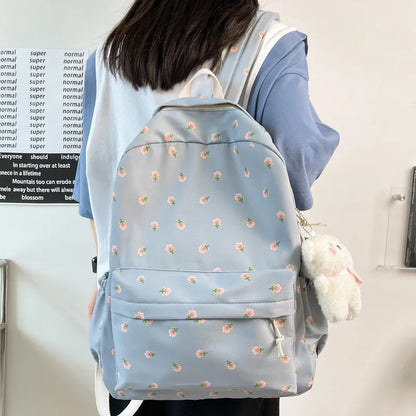 Trendy Girl Floral Print Cute Travel Book Backpack Fashion Female Laptop Student Bag New Lady College Backpack Women School Bags