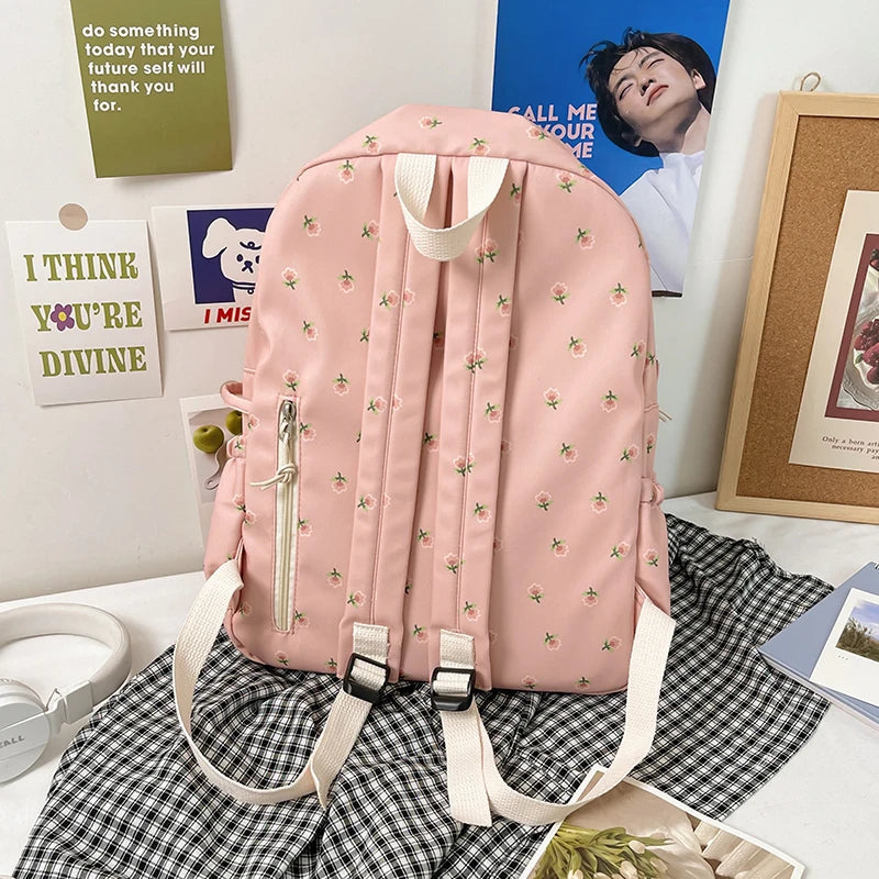 Trendy Girl Floral Print Cute Travel Book Backpack Fashion Female Laptop Student Bag New Lady College Backpack Women School Bags