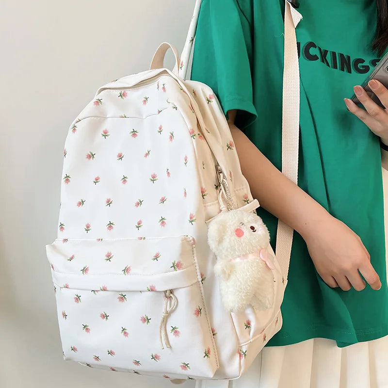 Trendy Girl Floral Print Cute Travel Book Backpack Fashion Female Laptop Student Bag New Lady College Backpack Women School Bags