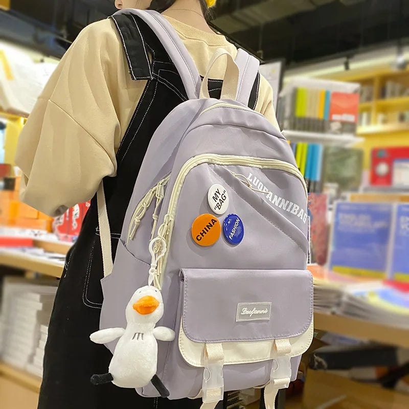 Trendy Kawaii Lady Laptop College Backpack Nylon Badge Travel Girl School Bag Fashion Women Student Backpack Female Cute New Bag