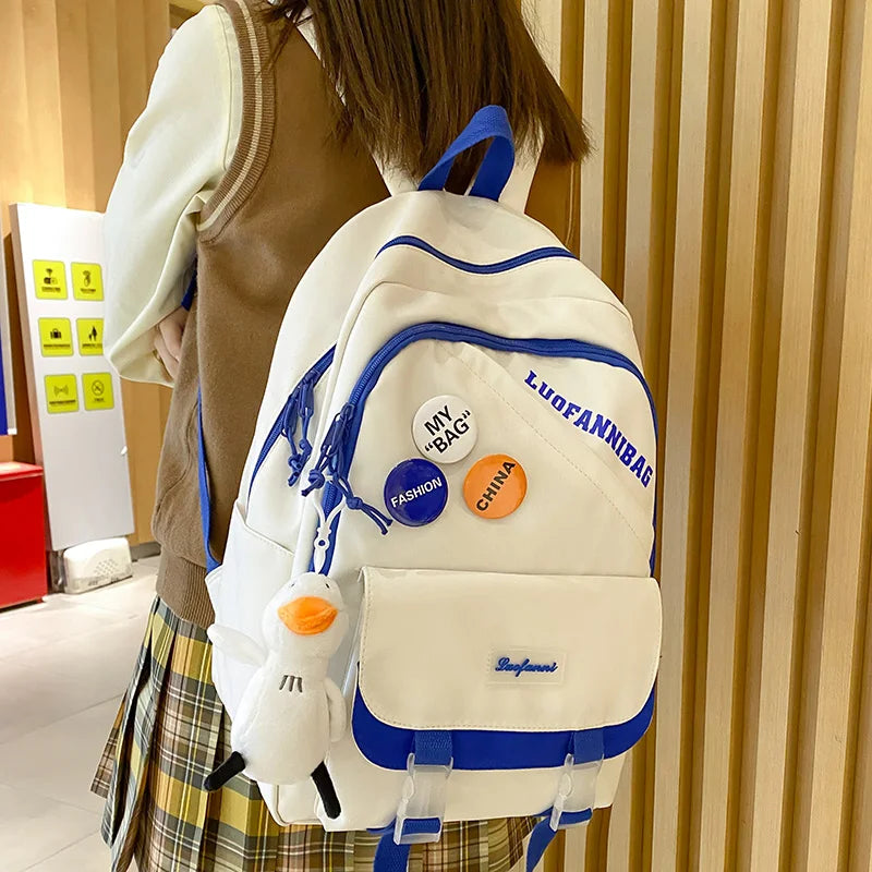 Trendy Kawaii Lady Laptop College Backpack Nylon Badge Travel Girl School Bag Fashion Women Student Backpack Female Cute New Bag
