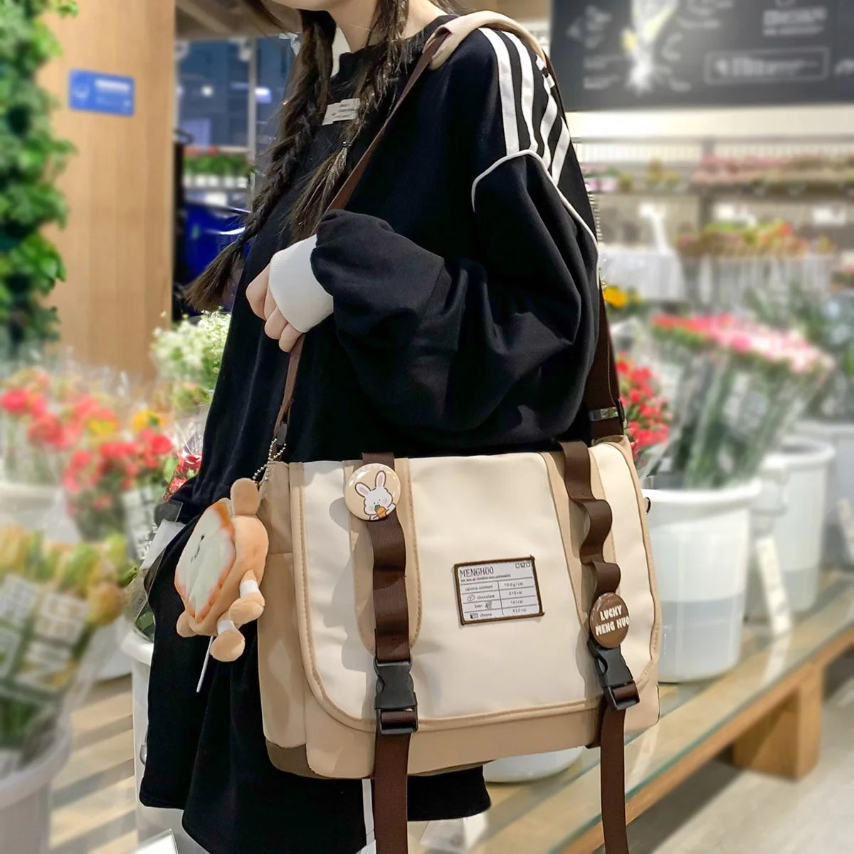 Trendy Ladies Khaki Badge Shoulder Bag Women Travel Nylon Handbag Female High Capacity Crossbody Bag Fashion Girl Messenger Teen