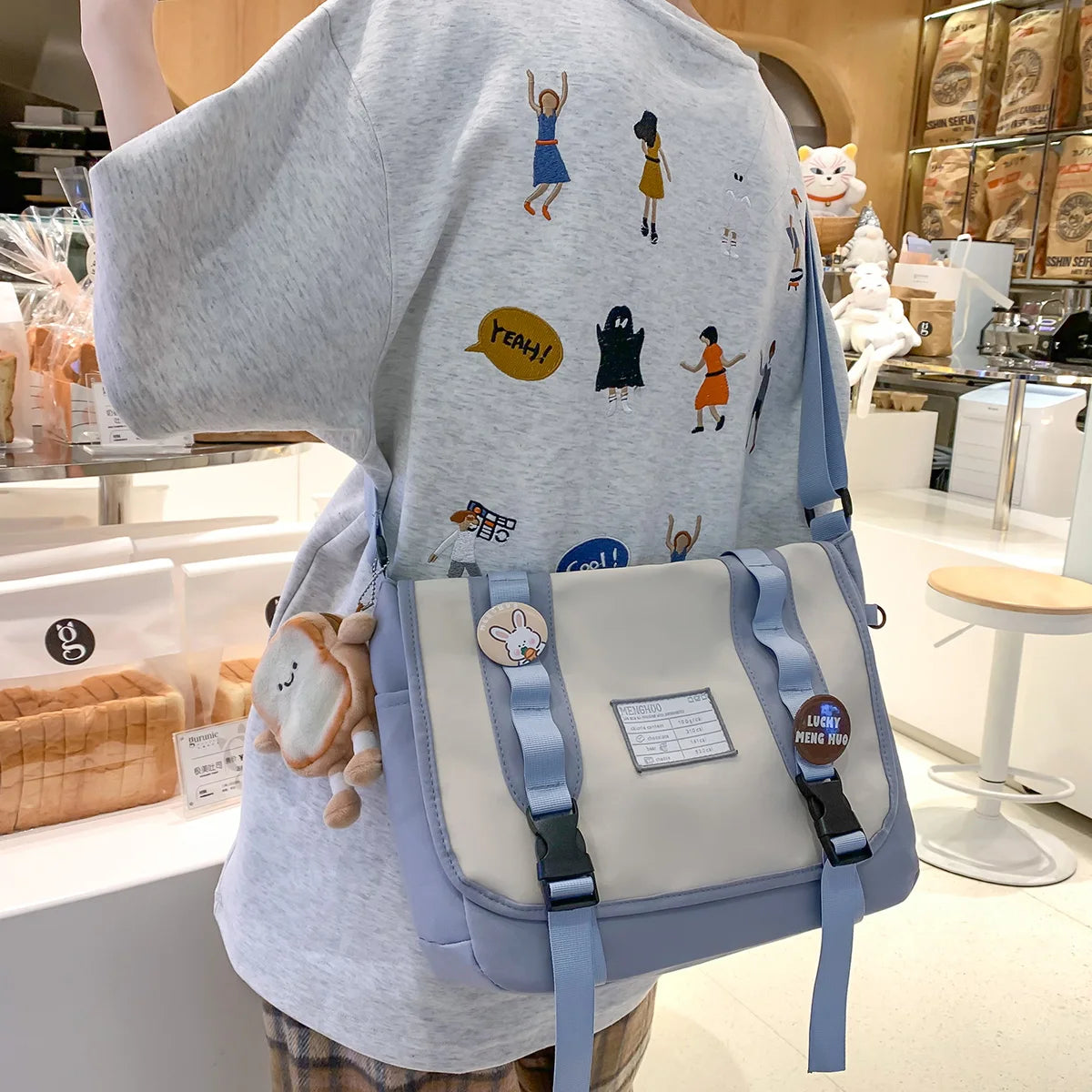 Trendy Ladies Khaki Badge Shoulder Bag Women Travel Nylon Handbag Female High Capacity Crossbody Bag Fashion Girl Messenger Teen