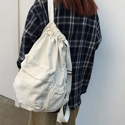 Trendy Lady Canvas Drawstring Laptop Backpack Girl Travel Student Bag Fashion Cool Female College Backpack Women Cute School Bag