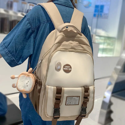 Trendy Lady Cute Coin Purse College Backpack Women Laptop Badge Kawaii School Bag Fashion Girl Travel Female Nylon Book Bag Cool