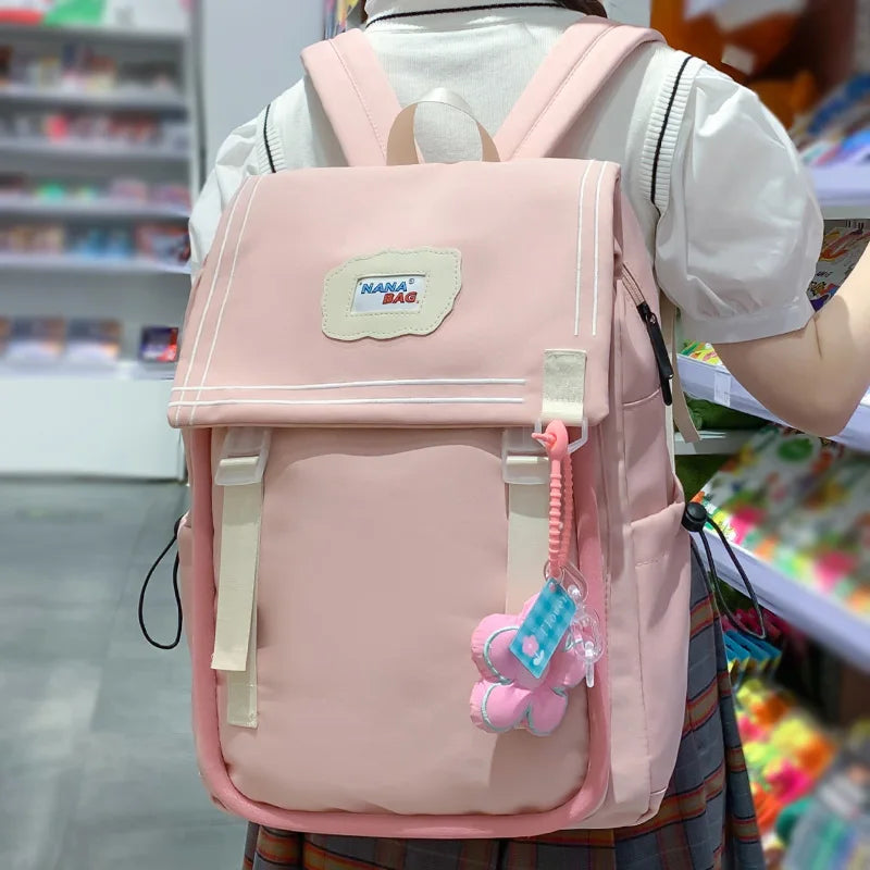 Trendy Lady Cute Pink Book Backpack Women Laptop School Bag Kawaii Fashion Girl Travel College Backpack Female Nylon Student Bag
