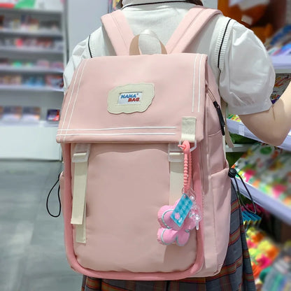 Trendy Lady Cute Pink Book Backpack Women Laptop School Bag Kawaii Fashion Girl Travel College Backpack Female Nylon Student Bag