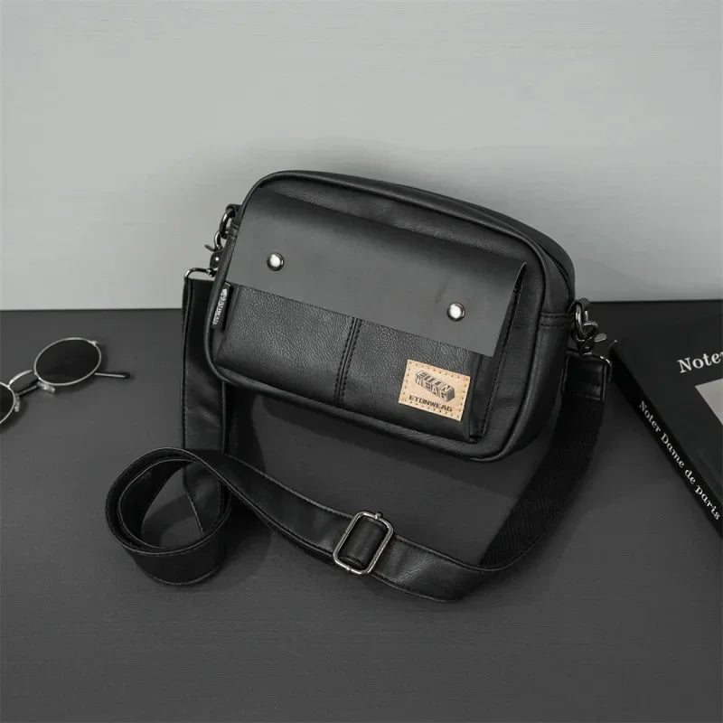 Trendy Leather Men Messenger Fashion Shoulder Crossbody s Casual Handbag Outdoor Small Male Square Bag