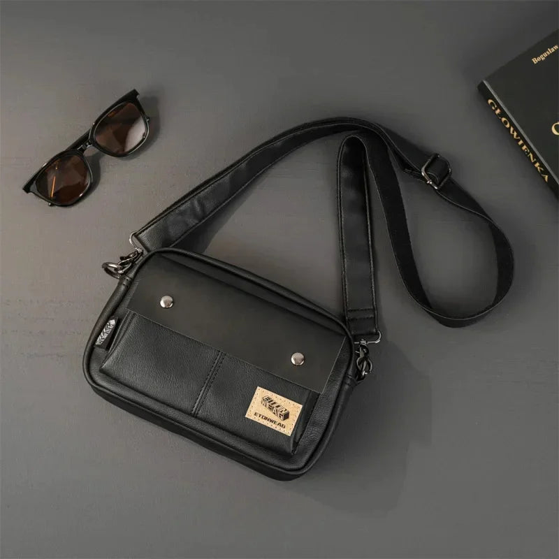 Trendy Leather Men Messenger Fashion Shoulder Crossbody s Casual Handbag Outdoor Small Male Square Bag