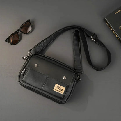 Trendy Leather Men Messenger Fashion Shoulder Crossbody s Casual Handbag Outdoor Small Male Square Bag