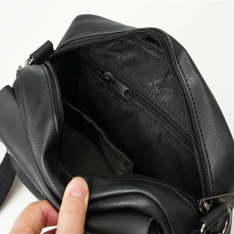 Trendy Leather Men Messenger Fashion Shoulder Crossbody s Casual Handbag Outdoor Small Male Square Bag