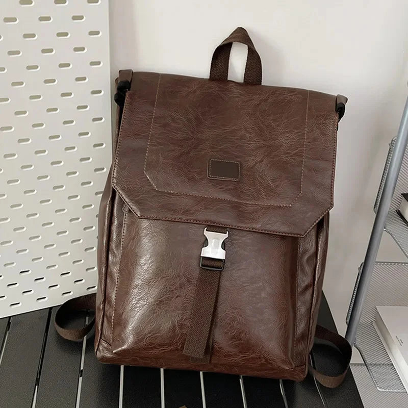 Trendy Leather Men's Korean Style Travel Backpack High Quality Male Laptop Bag Fashion Student School Bags