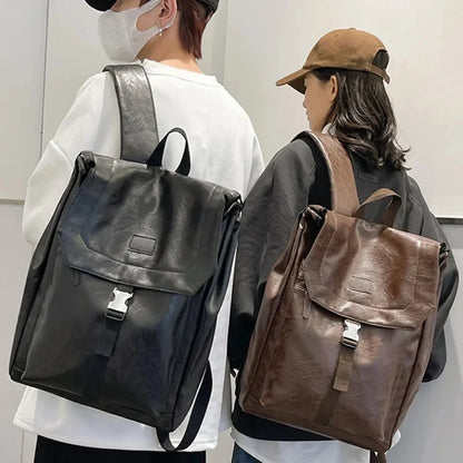 Trendy Leather Men's Korean Style Travel Backpack High Quality Male Laptop Bag Fashion Student School Bags