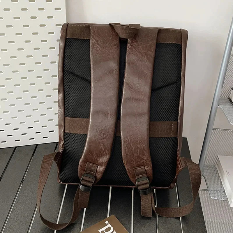 Trendy Leather Men's Korean Style Travel Backpack High Quality Male Laptop Bag Fashion Student School Bags