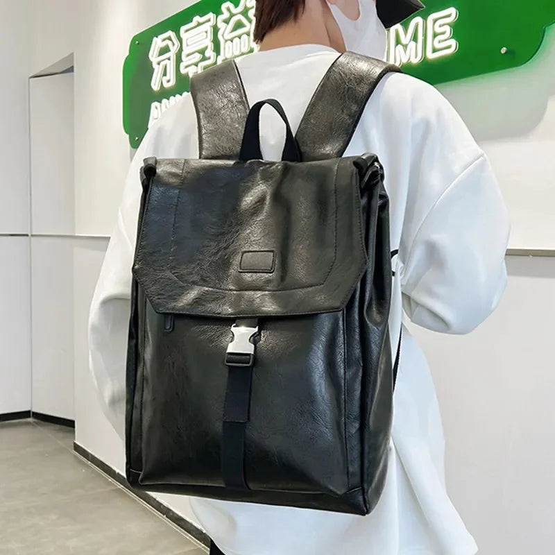 Trendy Leather Men's Korean Style Travel Backpack High Quality Male Laptop Bag Fashion Student School Bags