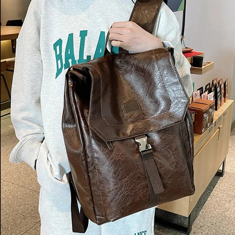 Trendy Leather Men's Korean Style Travel Backpack High Quality Male Laptop Bag Fashion Student School Bags