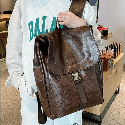 Trendy Leather Men's Korean Style Travel Backpack High Quality Male Laptop Bag Fashion Student School Bags