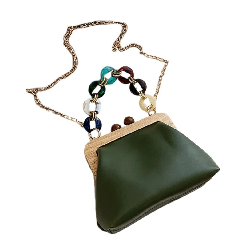 Trendy Mini Chain Crossbody Purse Fashionable Women Clip Clutch Bag Lightweight