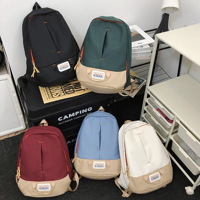Trendy Patchwork Color Female Backpack Unisex Laptop College Student Rucksack Fashion Nylon School Bag For Teenage Girls Boys