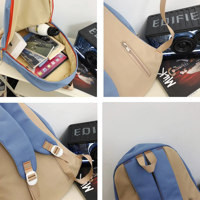 Trendy Patchwork Color Female Backpack Unisex Laptop College Student Rucksack Fashion Nylon School Bag For Teenage Girls Boys