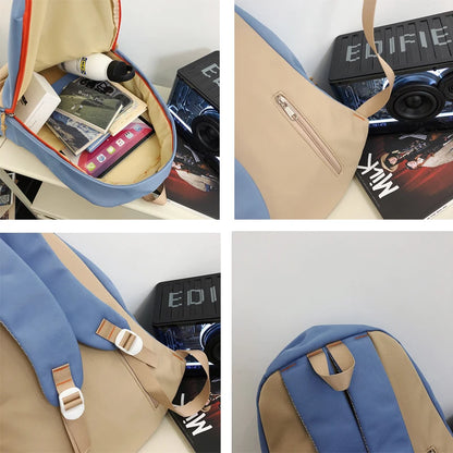 Trendy Patchwork Color Female Backpack Unisex Laptop College Student Rucksack Fashion Nylon School Bag For Teenage Girls Boys