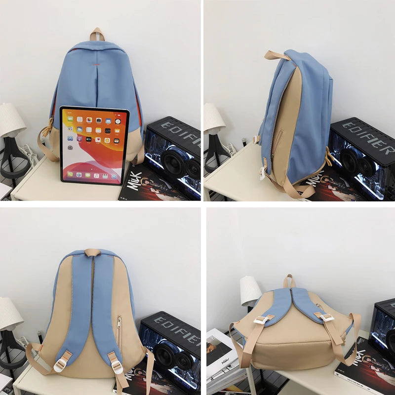 Trendy Patchwork Color Female Backpack Unisex Laptop College Student Rucksack Fashion Nylon School Bag For Teenage Girls Boys