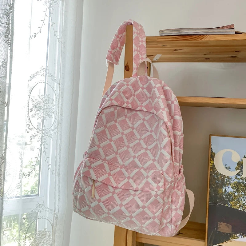 Trendy Plaid Girl Fashion Travel School Bag Kawaii Waterproof Lady Backpack Women Laptop Book Bag Female College Backpack