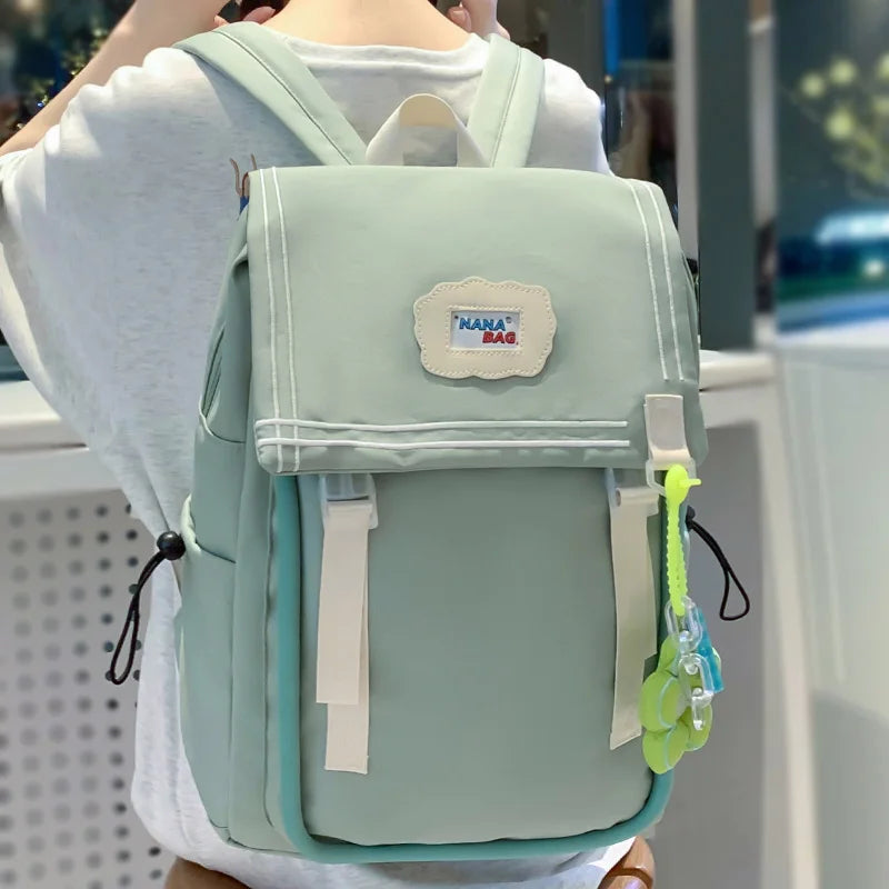 Trendy Women Green Nylon Laptop Book Bag Ladies Leisure College Backpack Girl Cute Travel Kawaii School Bags Fashion Female Cool