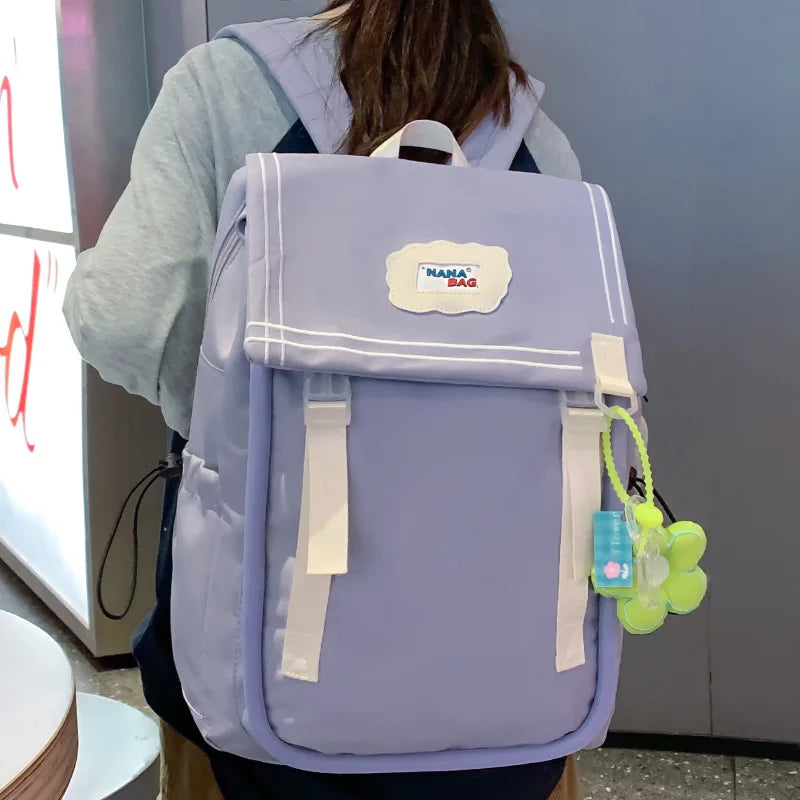 Trendy Women Green Nylon Laptop Book Bag Ladies Leisure College Backpack Girl Cute Travel Kawaii School Bags Fashion Female Cool