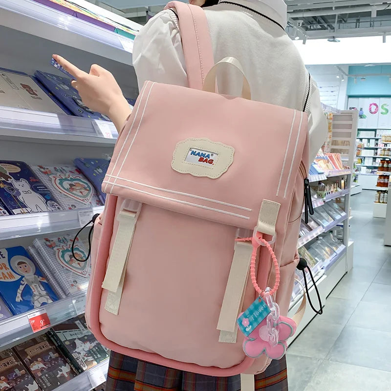 Trendy Women Green Nylon Laptop Book Bag Ladies Leisure College Backpack Girl Cute Travel Kawaii School Bags Fashion Female Cool