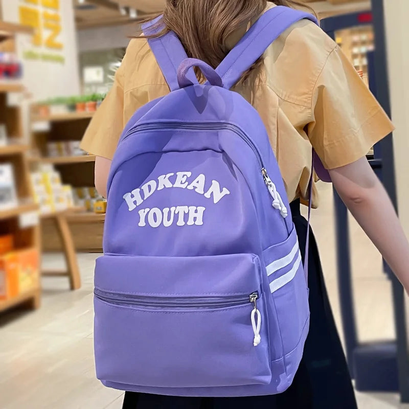 Trendy Women Nylon Purple Laptop Book Bag Girl Travel School Bag Fashion Cute Female College Backpack Lady Student Backpack Cool