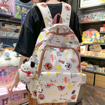 Trendy Women Purple Cartoon Printing Female College Backpack Kawaii Fashion Lady Laptop Travel BookBag Girl Nylon SchoolBag Cute